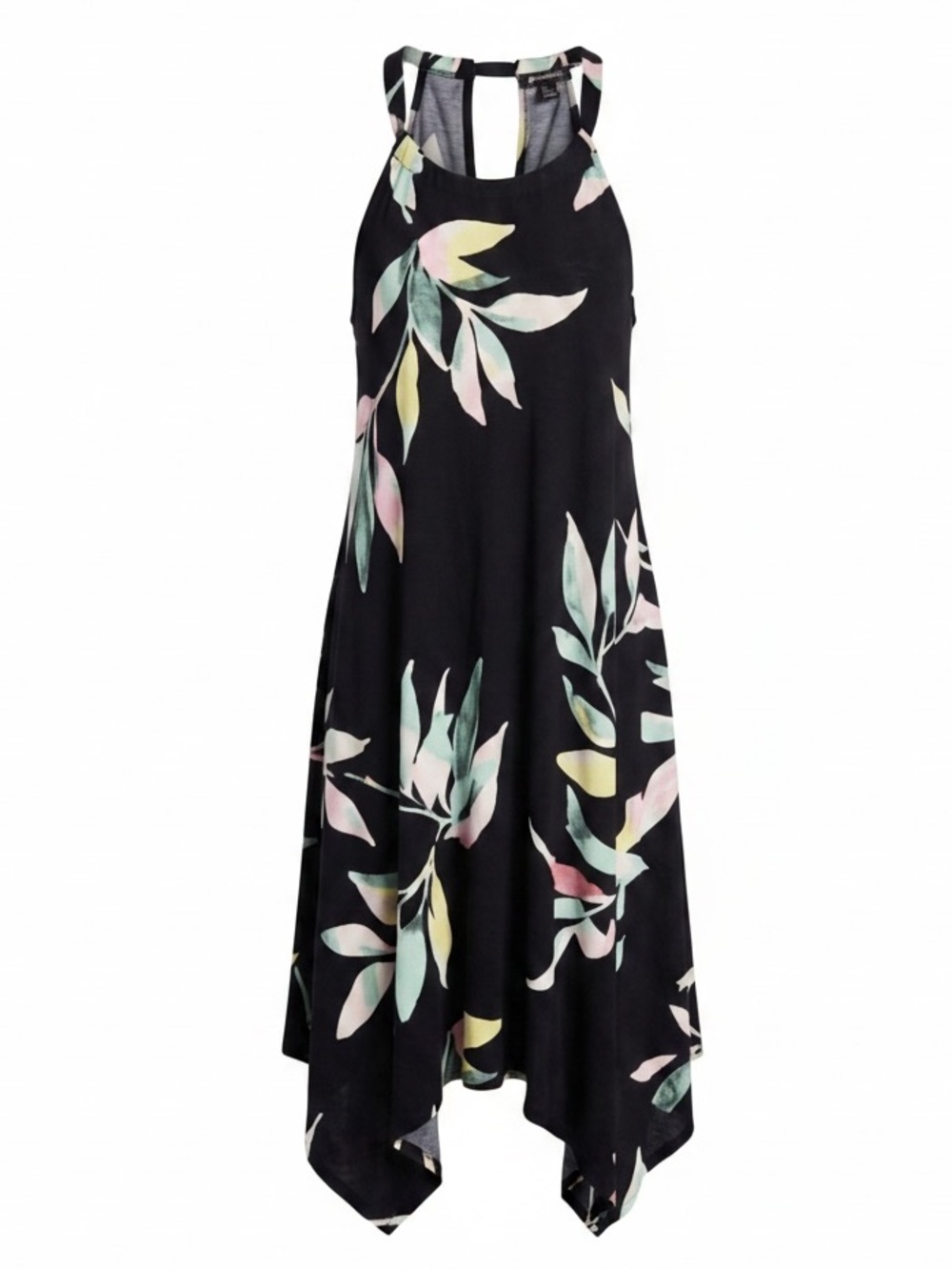 Boho Floral Handkerchief Dress Black Multicolor Halter